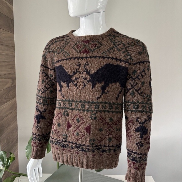 Polo Ralph Lauren Pullover 100% Wool Sweater ReinDeer Antler Battle *VINTAGE* - Picture 4 of 12